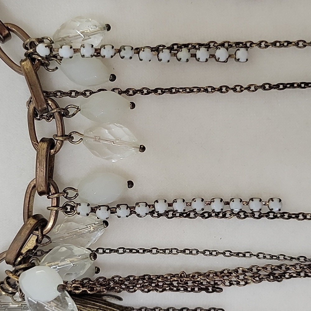 One Of a Kind Multi-Chain Necklace with White Beaded Accents - Picture 5 of 6